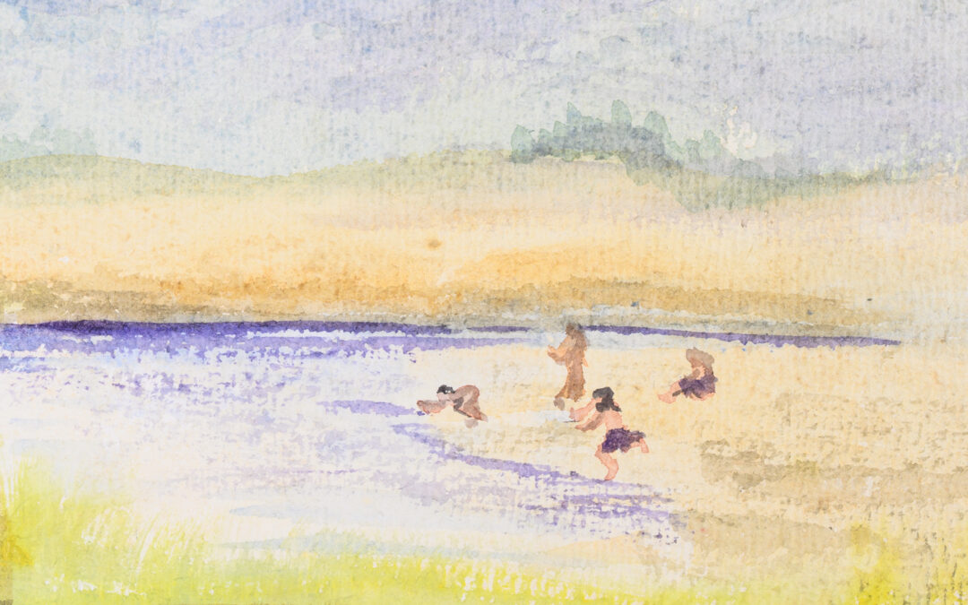 painting of children at the beach